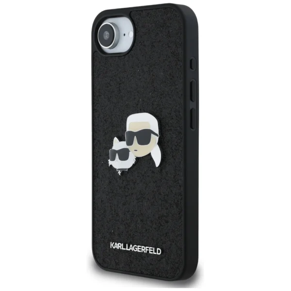 Karl Lagerfeld Fixed Glitter Karl&Choupette Heads Metal Pin iPhone 16e Case - Blackeng