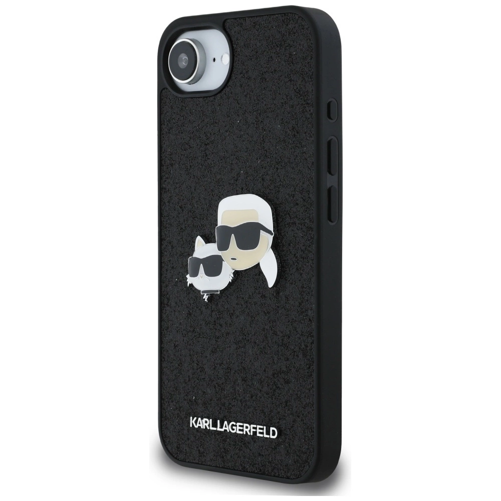 Karl Lagerfeld Fixed Glitter Karl&Choupette Heads Metal Pin iPhone 16e Case - Blackeng