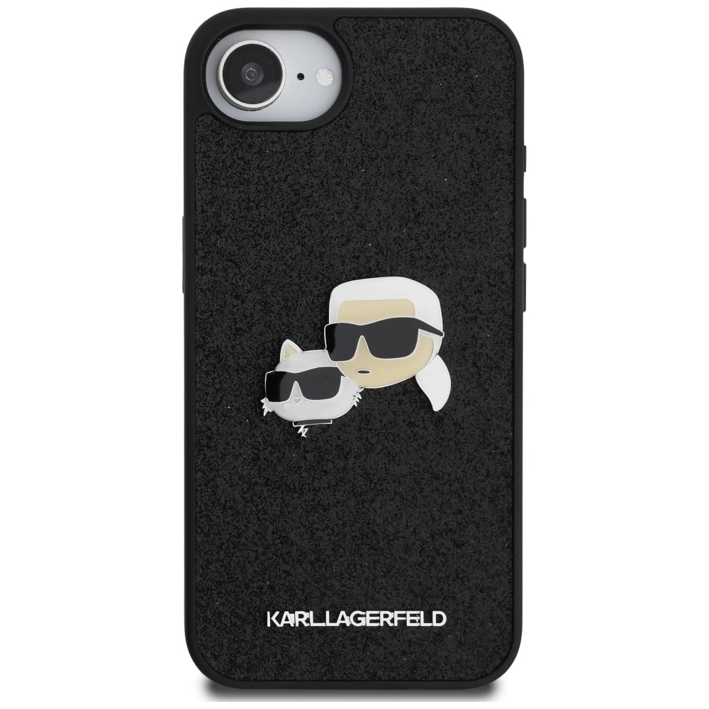 Karl Lagerfeld Fixed Glitter Karl&Choupette Heads Metal Pin iPhone 16e Case - Blackeng