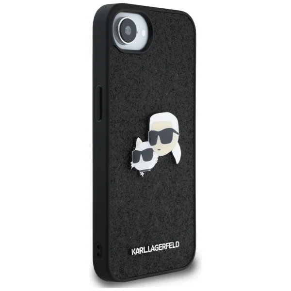Karl Lagerfeld Fixed Glitter Karl&Choupette Heads Metal Pin iPhone 16e Case - Blackeng