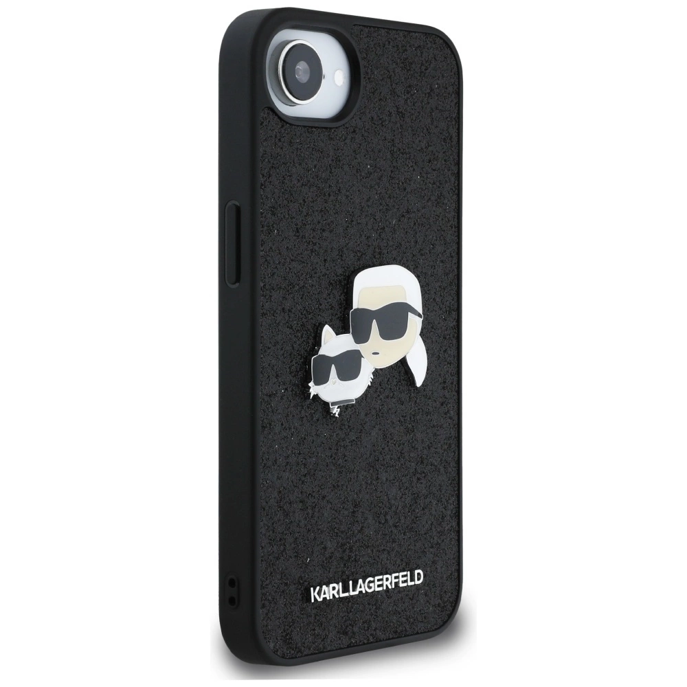 Karl Lagerfeld Fixed Glitter Karl&Choupette Heads Metal Pin iPhone 16e Case - Blackeng
