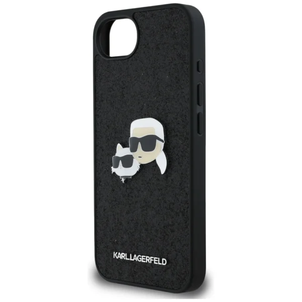 Karl Lagerfeld Fixed Glitter Karl&Choupette Heads Metal Pin iPhone 16e Case - Blackeng