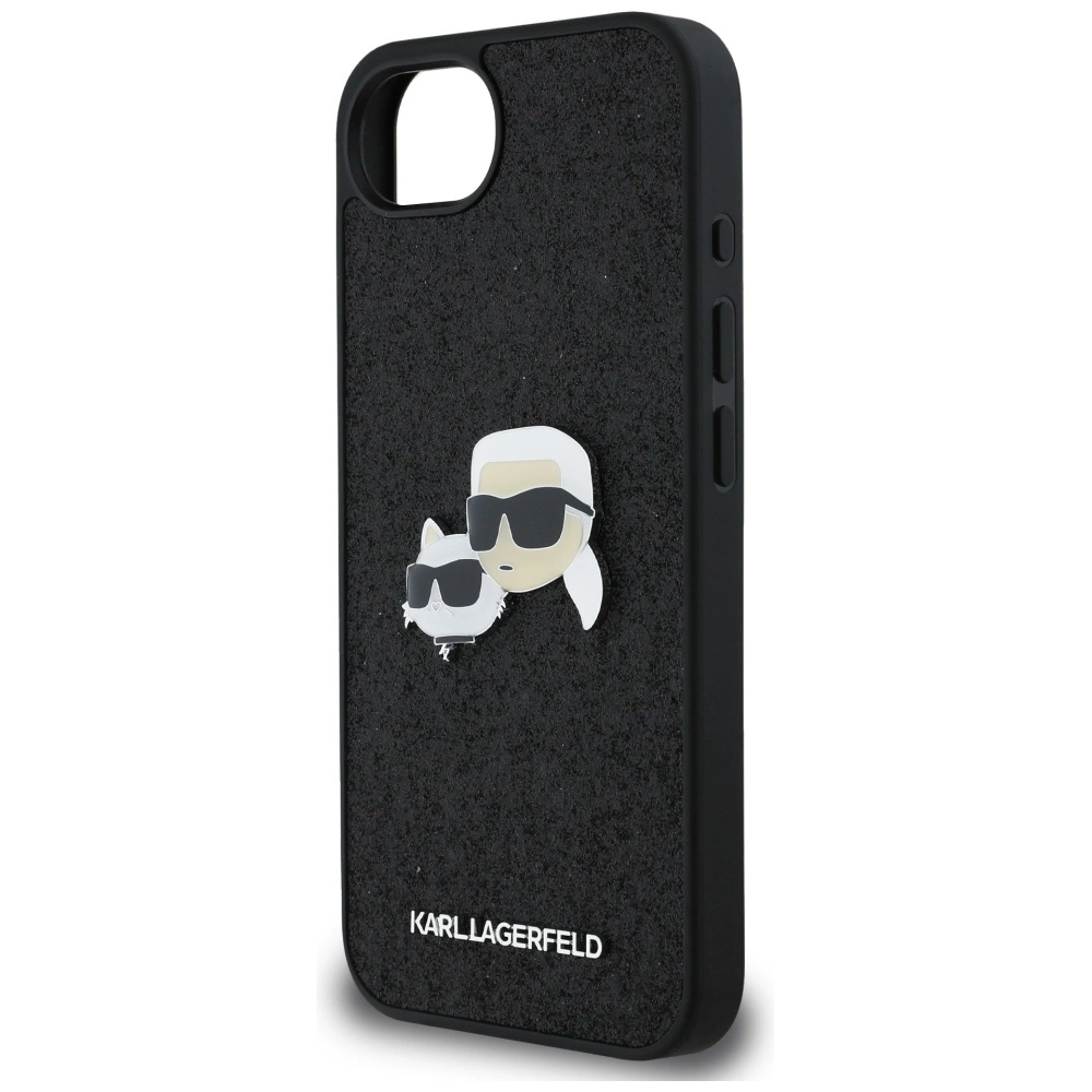 Karl Lagerfeld Fixed Glitter Karl&Choupette Heads Metal Pin iPhone 16e Case - Blackeng