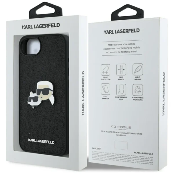 Karl Lagerfeld Fixed Glitter Karl&Choupette Heads Metal Pin iPhone 16e Case - Blackeng