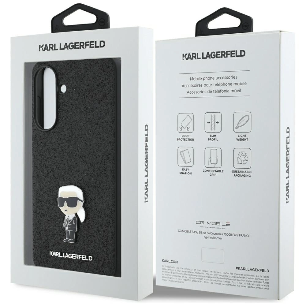 Karl Lagerfeld Fixed Glitter Ikonik Logo Metal Pin Case for Samsung Galaxy A56 - Blackeng