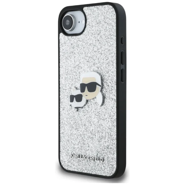 Karl Lagerfeld Fixed Glitter Ikonik Metal Pin case for iPhone 16e - silvereng