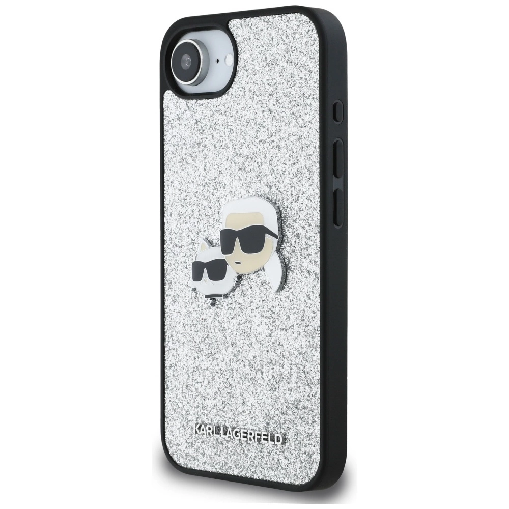 Karl Lagerfeld Fixed Glitter Ikonik Metal Pin case for iPhone 16e - silvereng