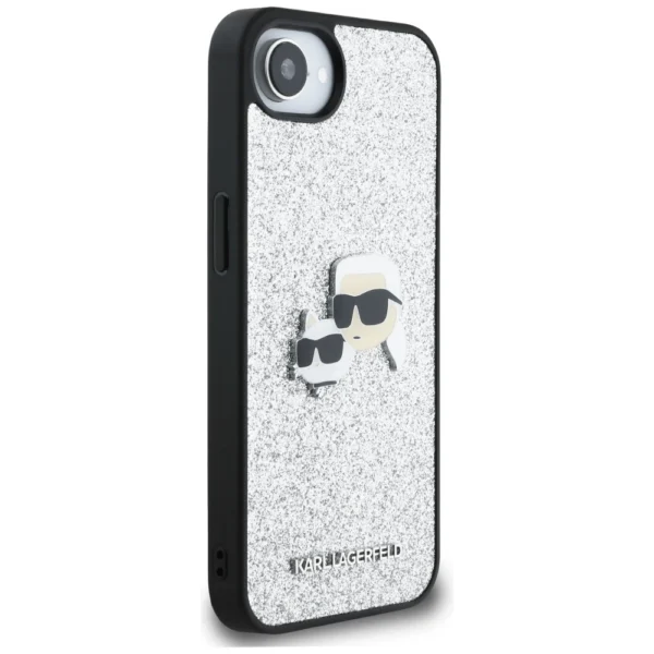 Karl Lagerfeld Fixed Glitter Ikonik Metal Pin case for iPhone 16e - silvereng