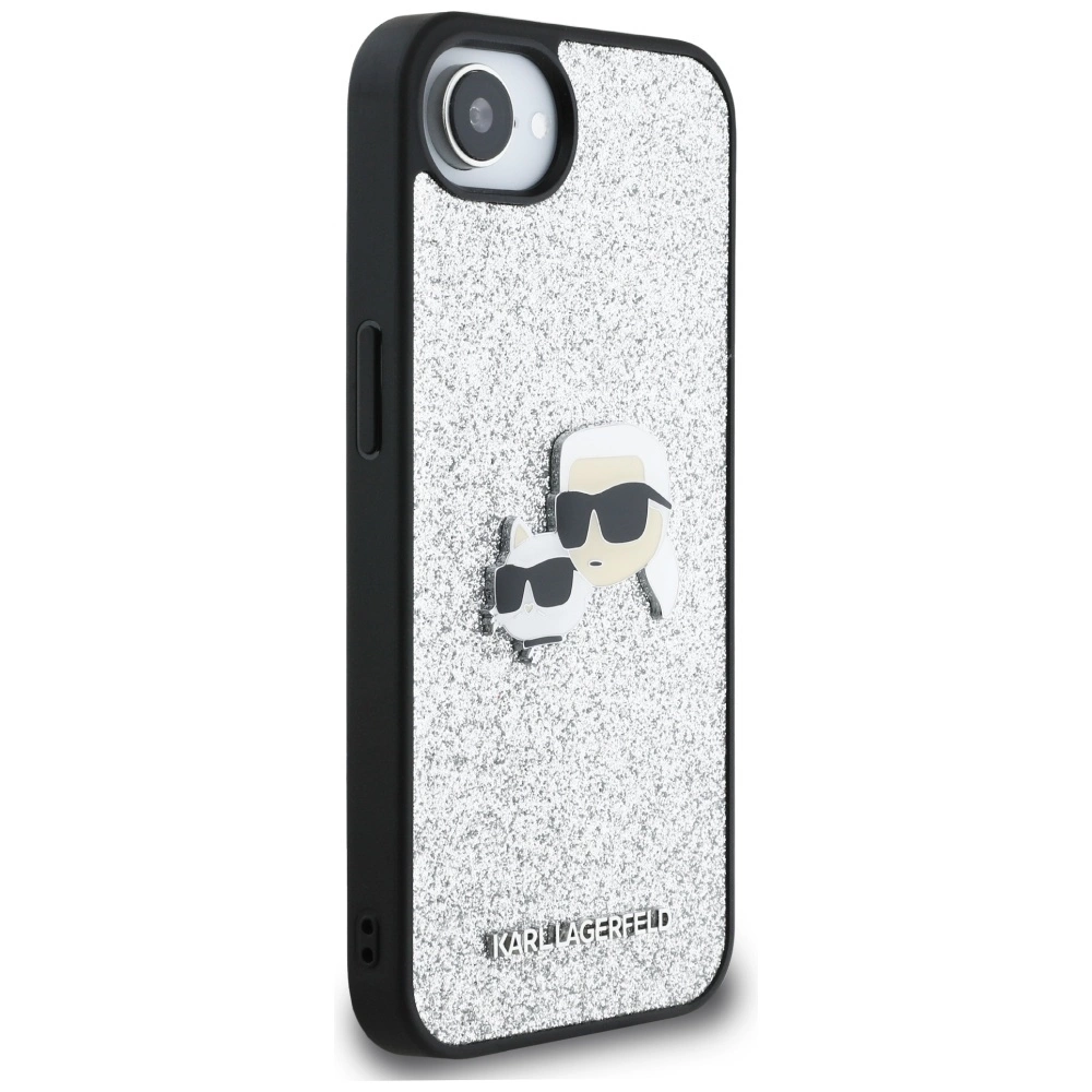 Karl Lagerfeld Fixed Glitter Ikonik Metal Pin case for iPhone 16e - silvereng