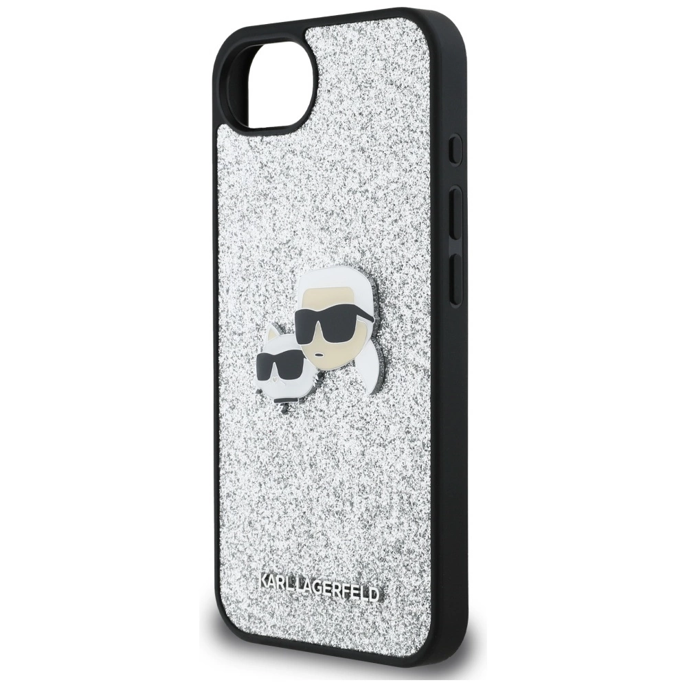 Karl Lagerfeld Fixed Glitter Ikonik Metal Pin case for iPhone 16e - silvereng