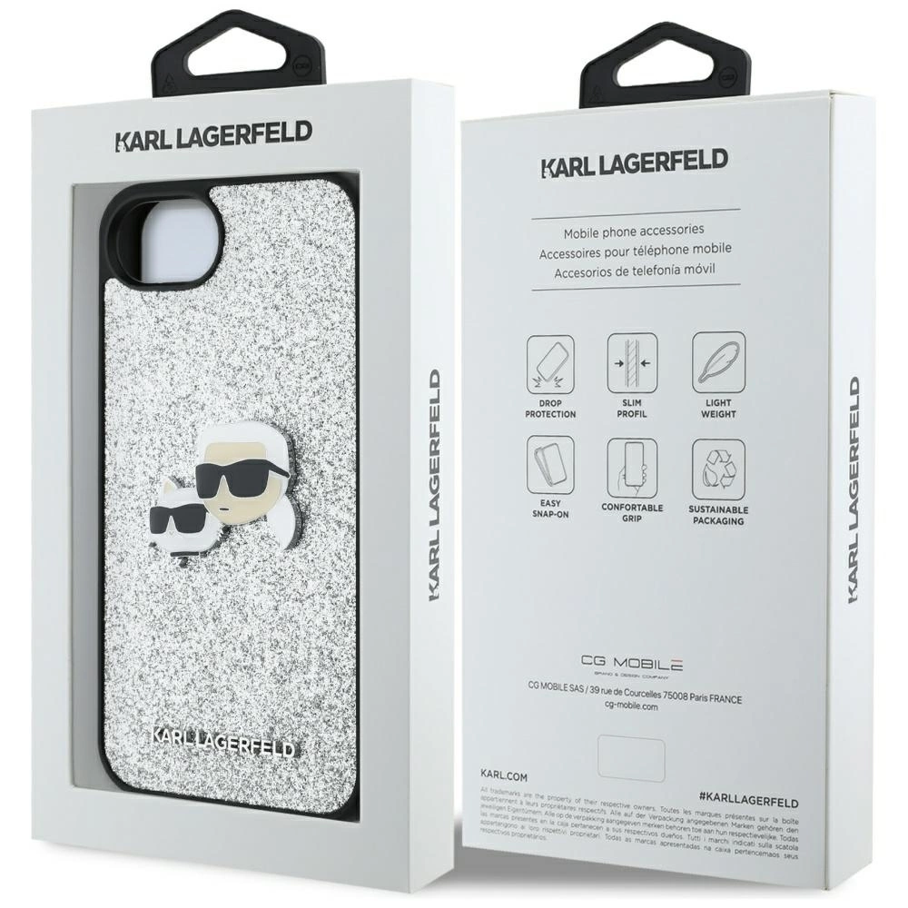 Karl Lagerfeld Fixed Glitter Ikonik Metal Pin case for iPhone 16e - silvereng