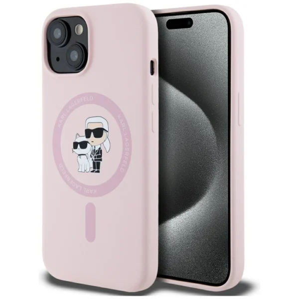 Karl Lagerfeld Silicone Karl&Choupette MagSafe iPhone 15 Plus Case - Pinkeng