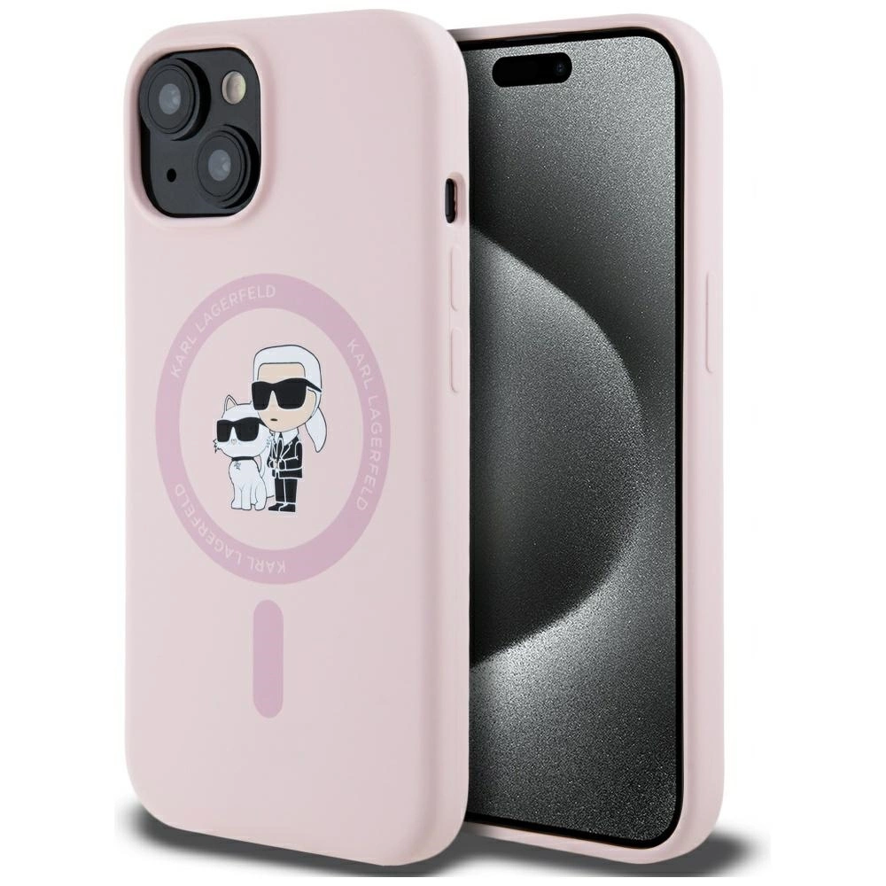 Karl Lagerfeld Silicone Karl&Choupette MagSafe iPhone 15 Plus Case - Pinkeng