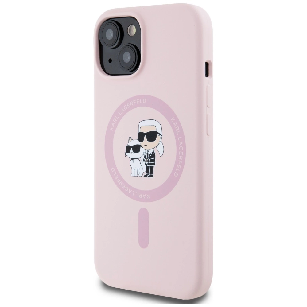 Karl Lagerfeld Silicone Karl&Choupette MagSafe iPhone 15 Plus Case - Pinkeng
