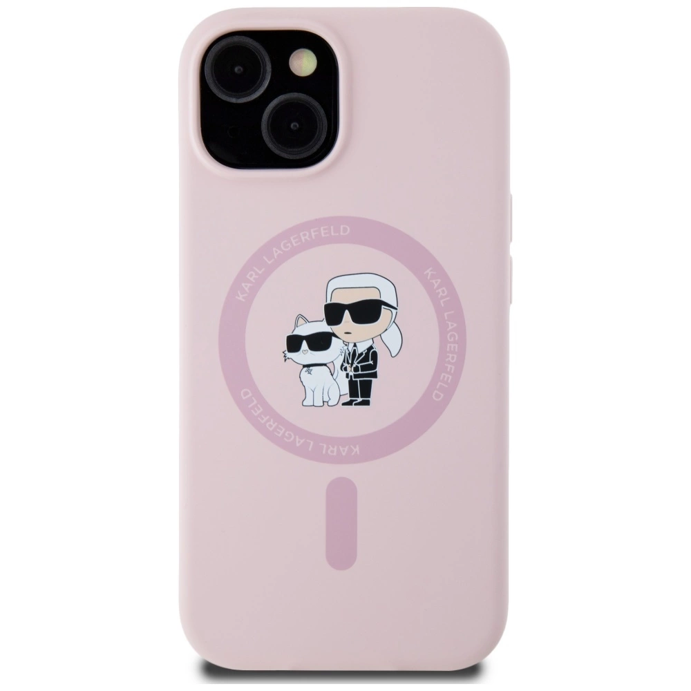 Karl Lagerfeld Silicone Karl&Choupette MagSafe iPhone 15 Plus Case - Pinkeng