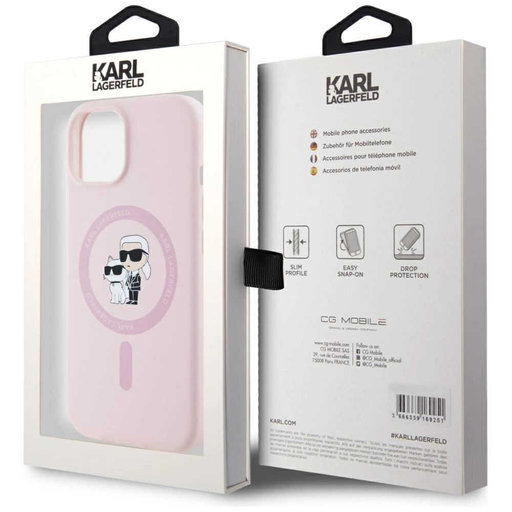 Karl Lagerfeld Silicone Karl&Choupette MagSafe iPhone 15 Plus Case - Pinkeng