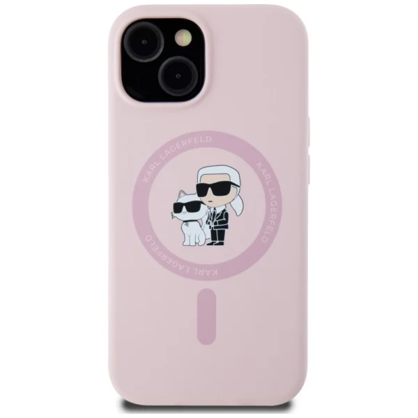 Karl Lagerfeld Silicone Karl&Choupette MagSafe iPhone 15 Case - Pinkeng
