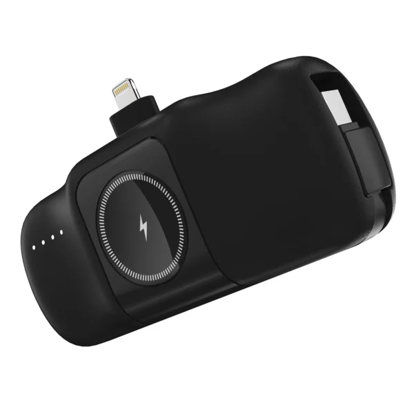 Wozinsky WF16-YLS 5000mAh 15W Lightning Mini Power Bank with Built-in USB-C Cable and Apple Watch Charger - Blackeng