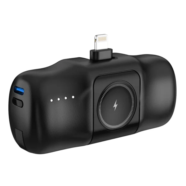Wozinsky WF16-YLS 5000mAh 15W Lightning Mini Power Bank with Built-in USB-C Cable and Apple Watch Charger - Blackeng