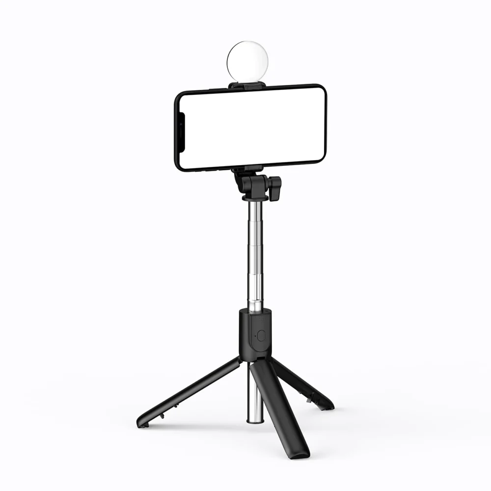 Selfie stick WR1YXS telescopic tripod 0.71m with round lamp - blackeng