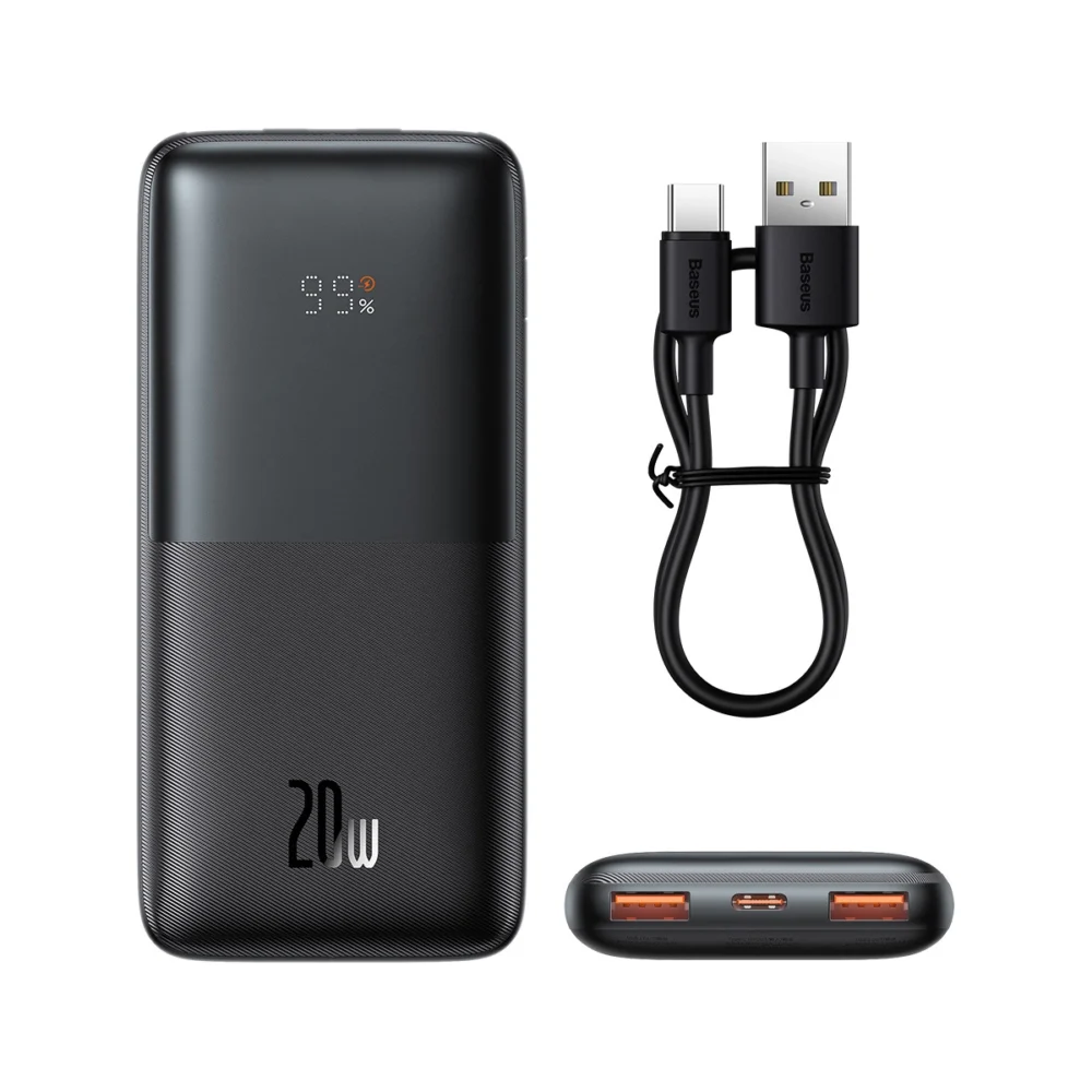 Baseus Bipow Pro Power Bank 10000mAh 20W black with USB Type A - USB Type C 3A 0.3m cable (PPBD040201)eng