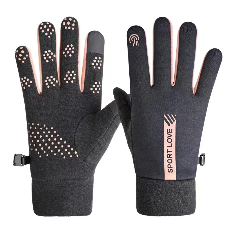 Women's windproof telephone gloves - black and pinkeng