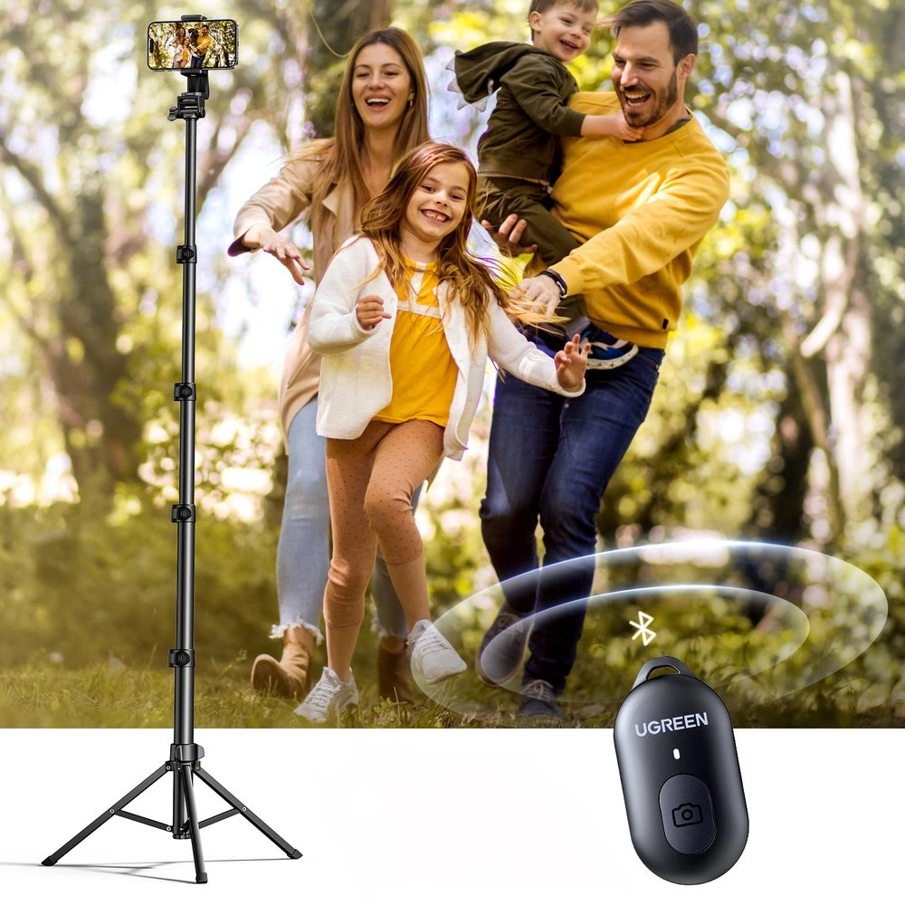 Ugreen LP680 selfie stick with stand and Bluetooth remote control 1.8m - blackeng