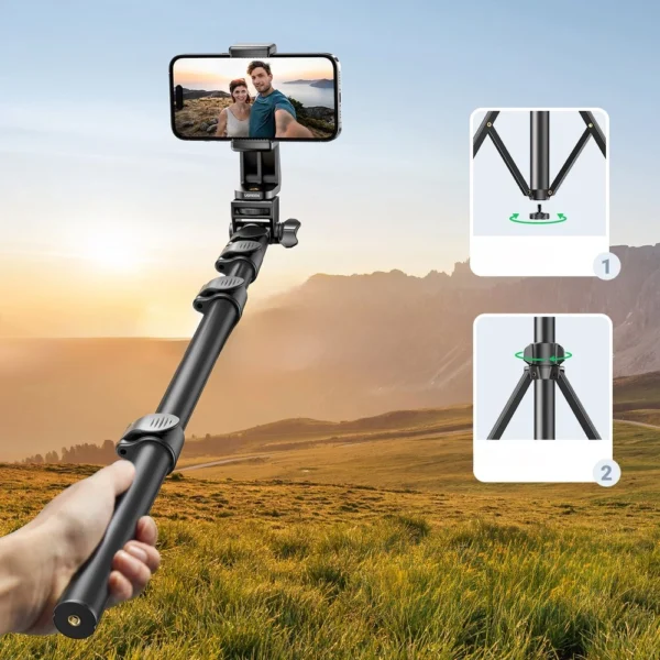 Ugreen LP680 selfie stick with stand and Bluetooth remote control 1.8m - blackeng