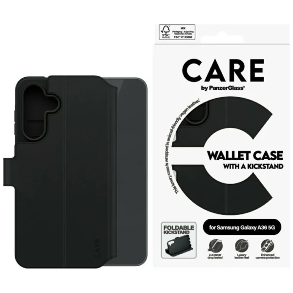 CARE by PanzerGlass Feature Wallet Kickstand Case for Samsung Galaxy A36 5G - Blackeng
