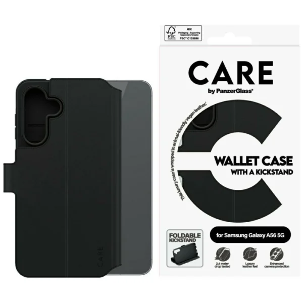 CARE by PanzerGlass Feature Wallet Kickstand Case for Samsung Galaxy A56 5G - Blackeng