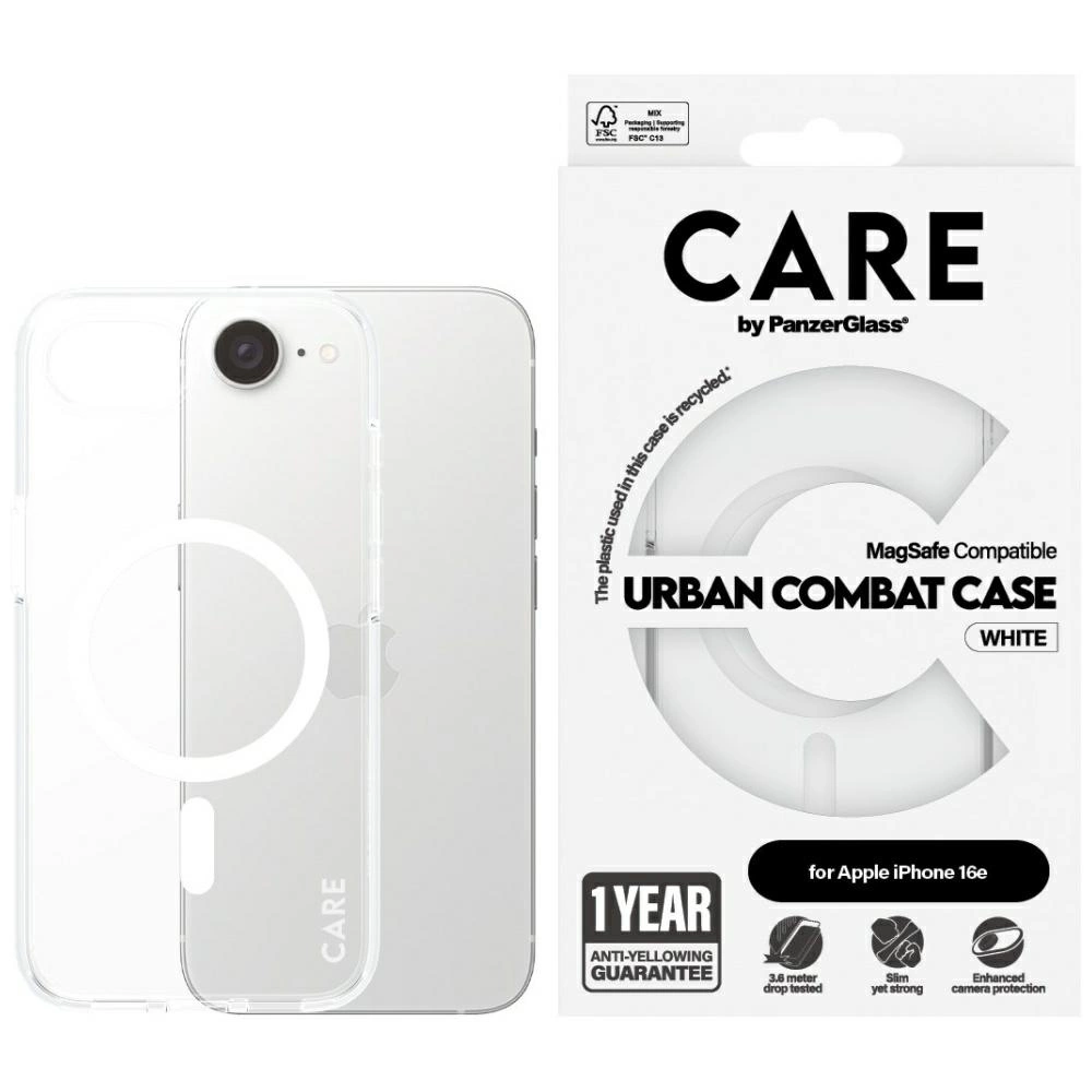 CARE by PanzerGlass Flagship Urban Combat White MagSafe iPhone 16e Case - Cleareng