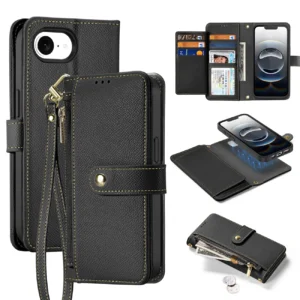 Dux Ducis Lawa iPhone 16e Leather Case with Detachable Magnetic Wallet - Blackeng