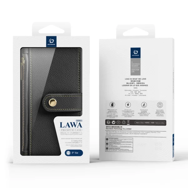 Dux Ducis Lawa iPhone 16e Leather Case with Detachable Magnetic Wallet - Blackeng