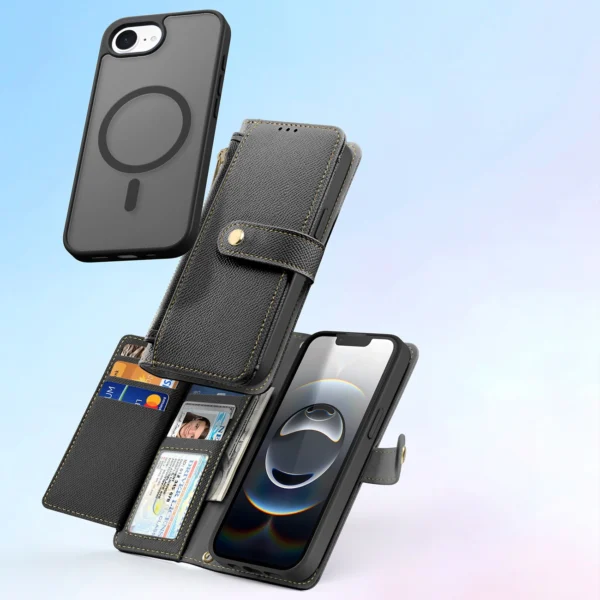 Dux Ducis Lawa iPhone 16e Leather Case with Detachable Magnetic Wallet - Blackeng