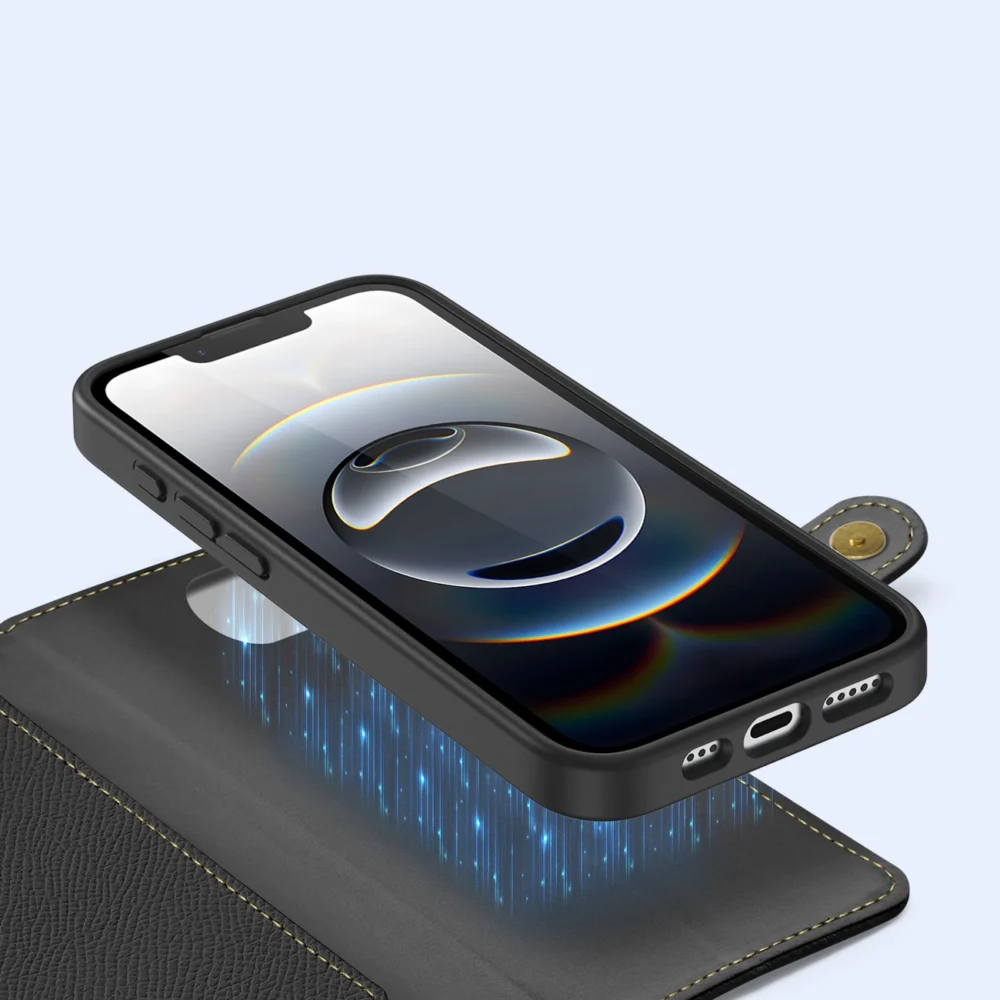 Dux Ducis Lawa iPhone 16e Leather Case with Detachable Magnetic Wallet - Blackeng