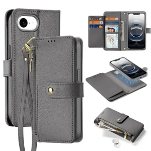 Dux Ducis Lawa iPhone 16e Leather Case with Detachable Magnetic Wallet - Grayeng