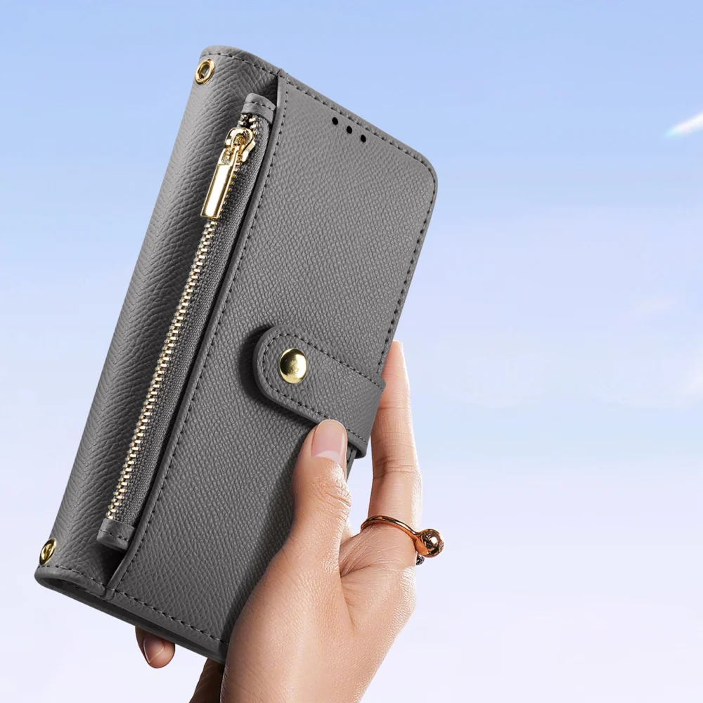 Dux Ducis Lawa iPhone 16e Leather Case with Detachable Magnetic Wallet - Grayeng