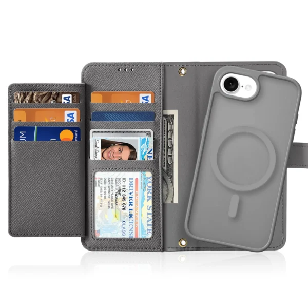 Dux Ducis Lawa iPhone 16e Leather Case with Detachable Magnetic Wallet - Grayeng