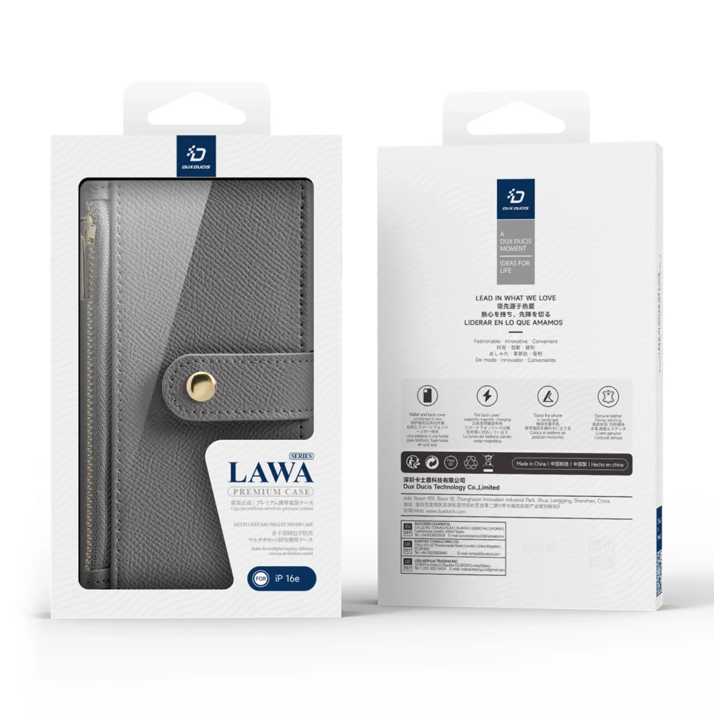 Dux Ducis Lawa iPhone 16e Leather Case with Detachable Magnetic Wallet - Grayeng