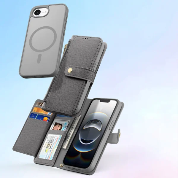 Dux Ducis Lawa iPhone 16e Leather Case with Detachable Magnetic Wallet - Grayeng