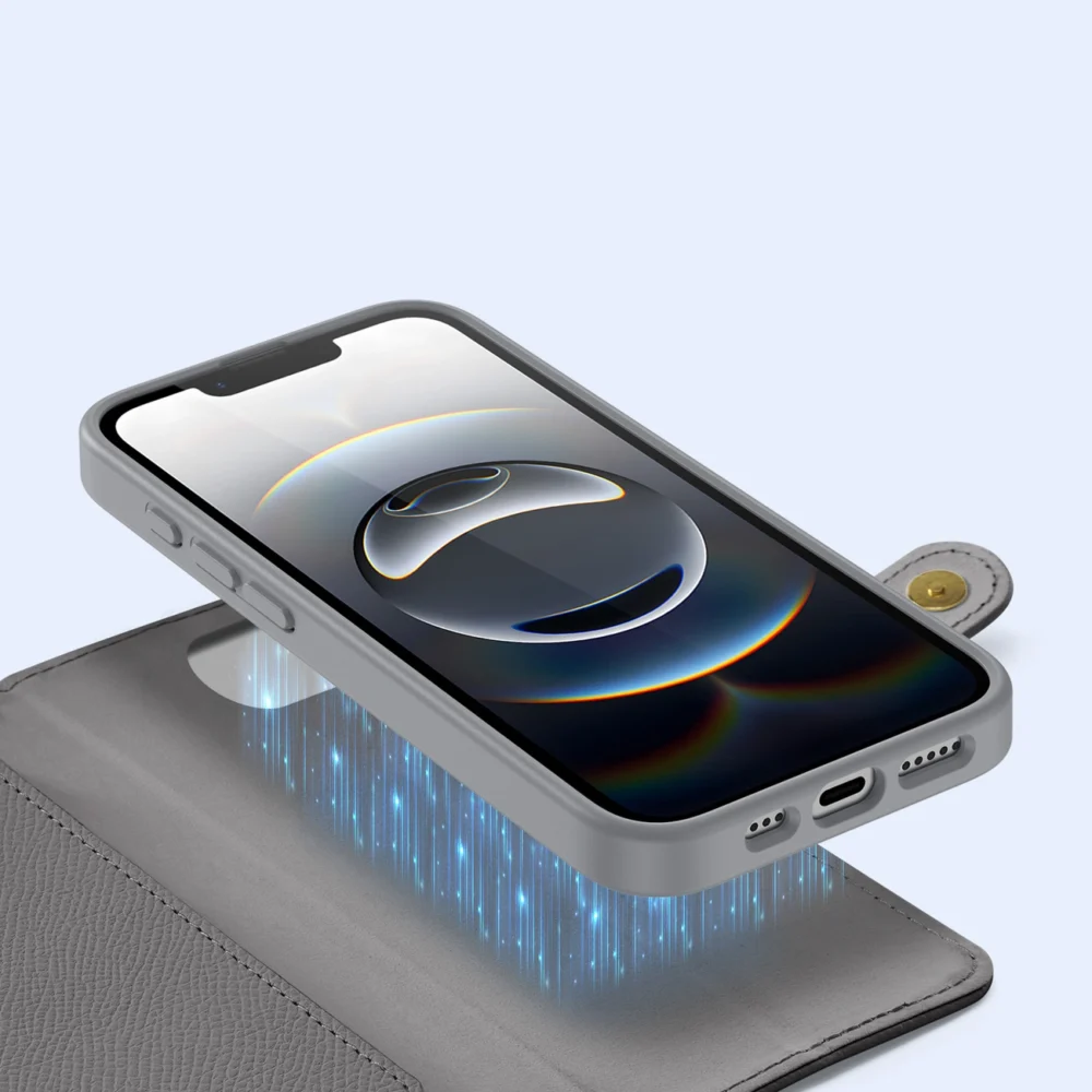Dux Ducis Lawa iPhone 16e Leather Case with Detachable Magnetic Wallet - Grayeng