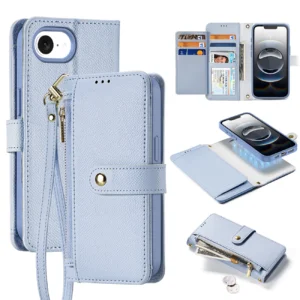 Dux Ducis Lawa iPhone 16e Leather Case with Detachable Magnetic Wallet - Blueeng