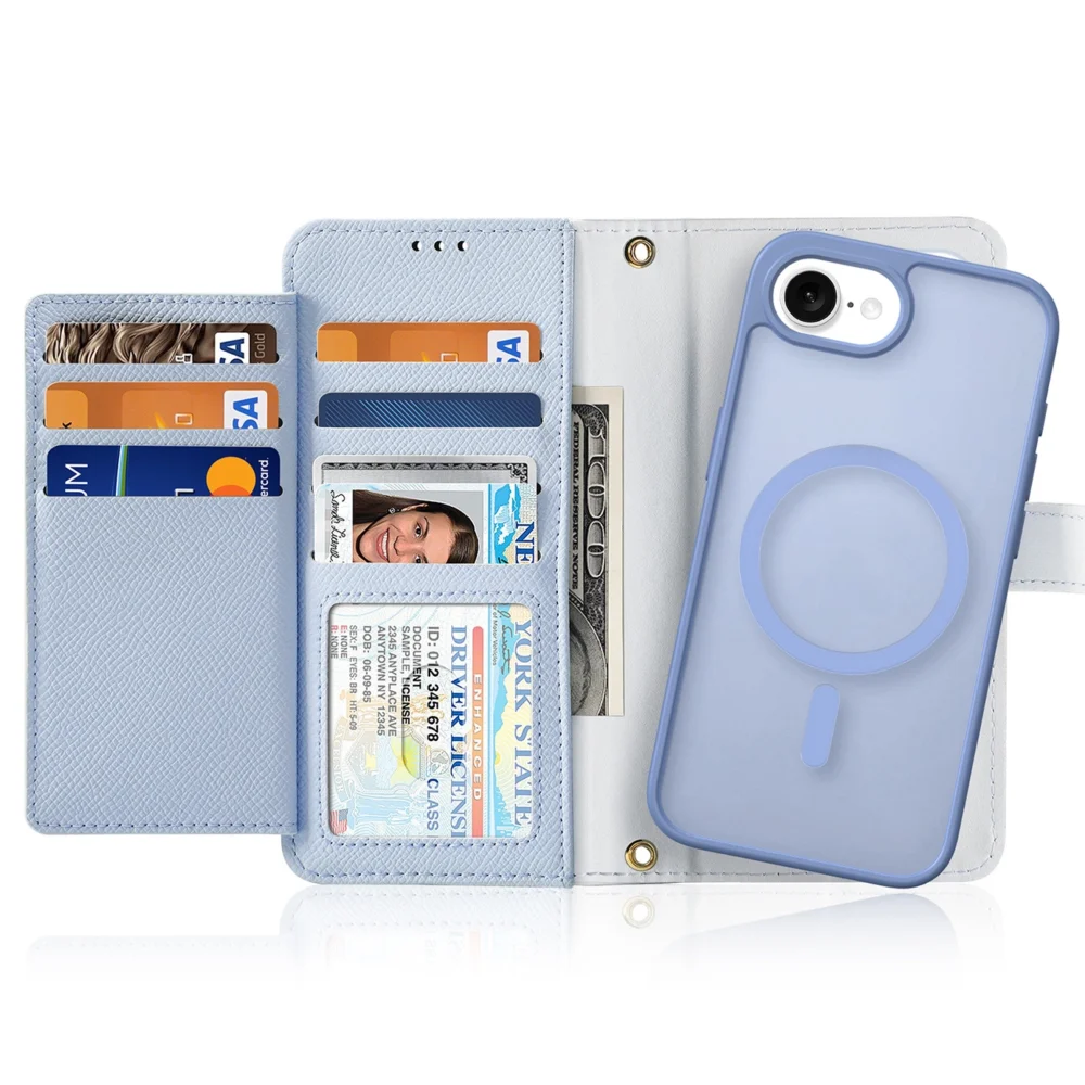 Dux Ducis Lawa iPhone 16e Leather Case with Detachable Magnetic Wallet - Blueeng