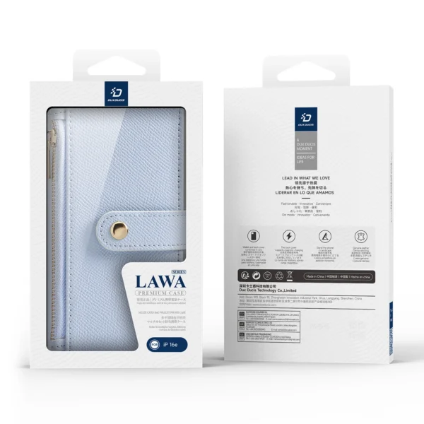Dux Ducis Lawa iPhone 16e Leather Case with Detachable Magnetic Wallet - Blueeng