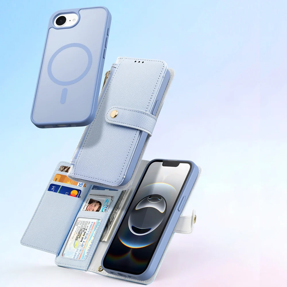 Dux Ducis Lawa iPhone 16e Leather Case with Detachable Magnetic Wallet - Blueeng