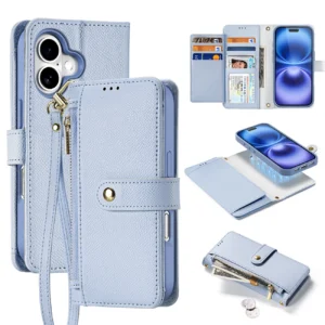 Dux Ducis Lawa iPhone 16 Leather Case with Detachable Magnetic Wallet - Blueeng