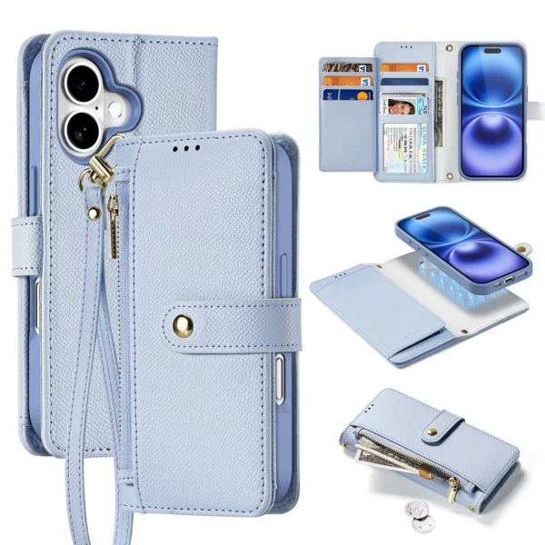 Dux Ducis Lawa iPhone 16 Leather Case with Detachable Magnetic Wallet - Blueeng