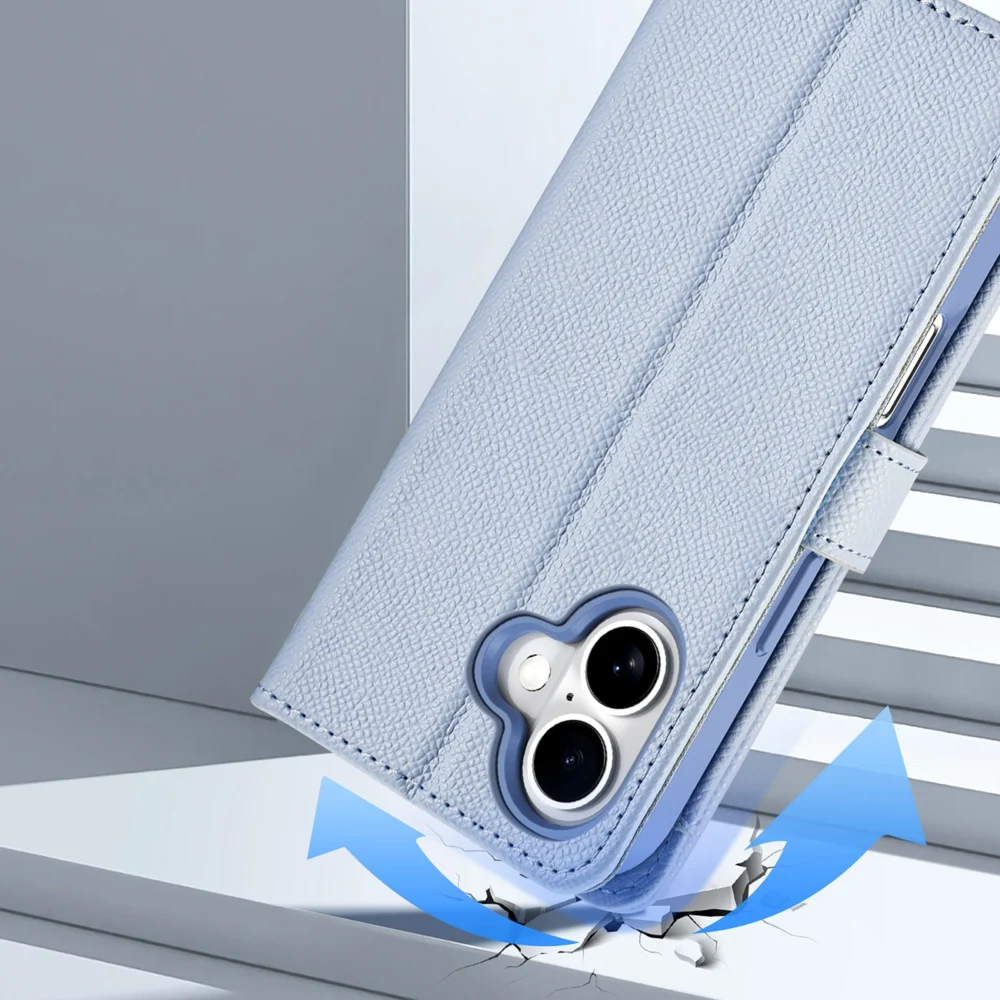Dux Ducis Lawa iPhone 16 Leather Case with Detachable Magnetic Wallet - Blueeng
