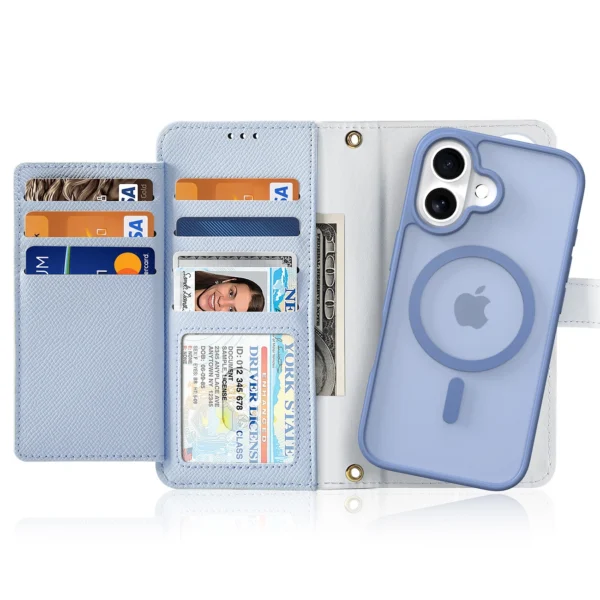 Dux Ducis Lawa iPhone 16 Leather Case with Detachable Magnetic Wallet - Blueeng