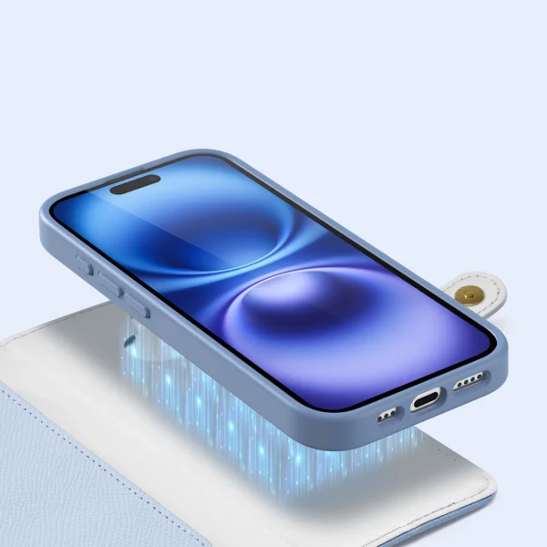 Dux Ducis Lawa iPhone 16 Leather Case with Detachable Magnetic Wallet - Blueeng